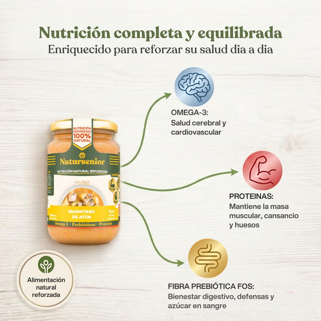 Natursenior - Comida Triturada para Personas Mayores - Pack Puré de Marmitako de Atún - 100% Natural, Omega 3, Fibra, Proteína - 6 uds x 340g