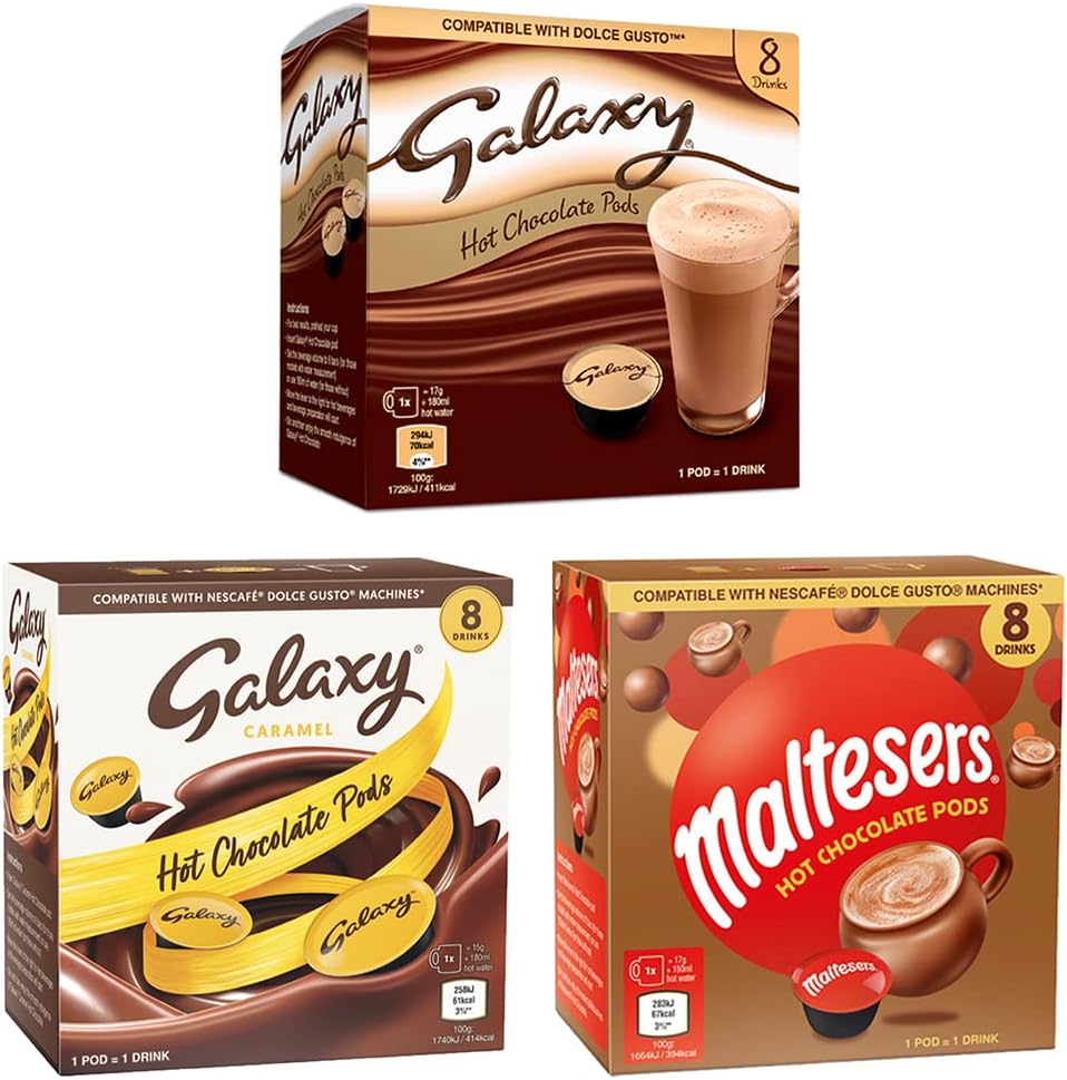 Galaxy, Galaxy Caramel & Maltesers Hot Chocolate Pods Nescafe Dolce