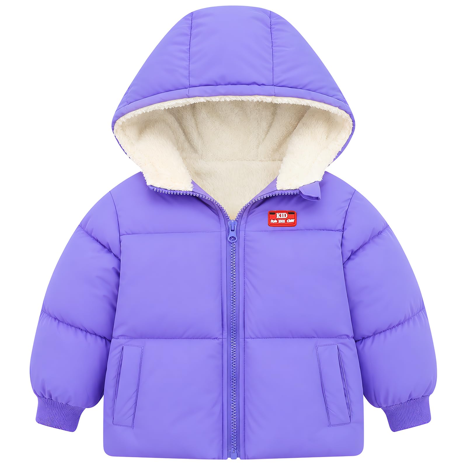 UNICOMIDEA Baby Hooded Puffer Jacket,Fleece Lined Winter Coat 12M-5T