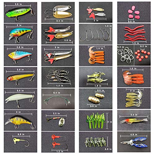 WDG Fishing Lures Set,Fishing Lure,Fishing Bait for Trout,Bass,Salmon Including Lures Hook,Plastic Worms,CrankBait,Topwater Lures with Fishing Pliers Scissors 85PCS