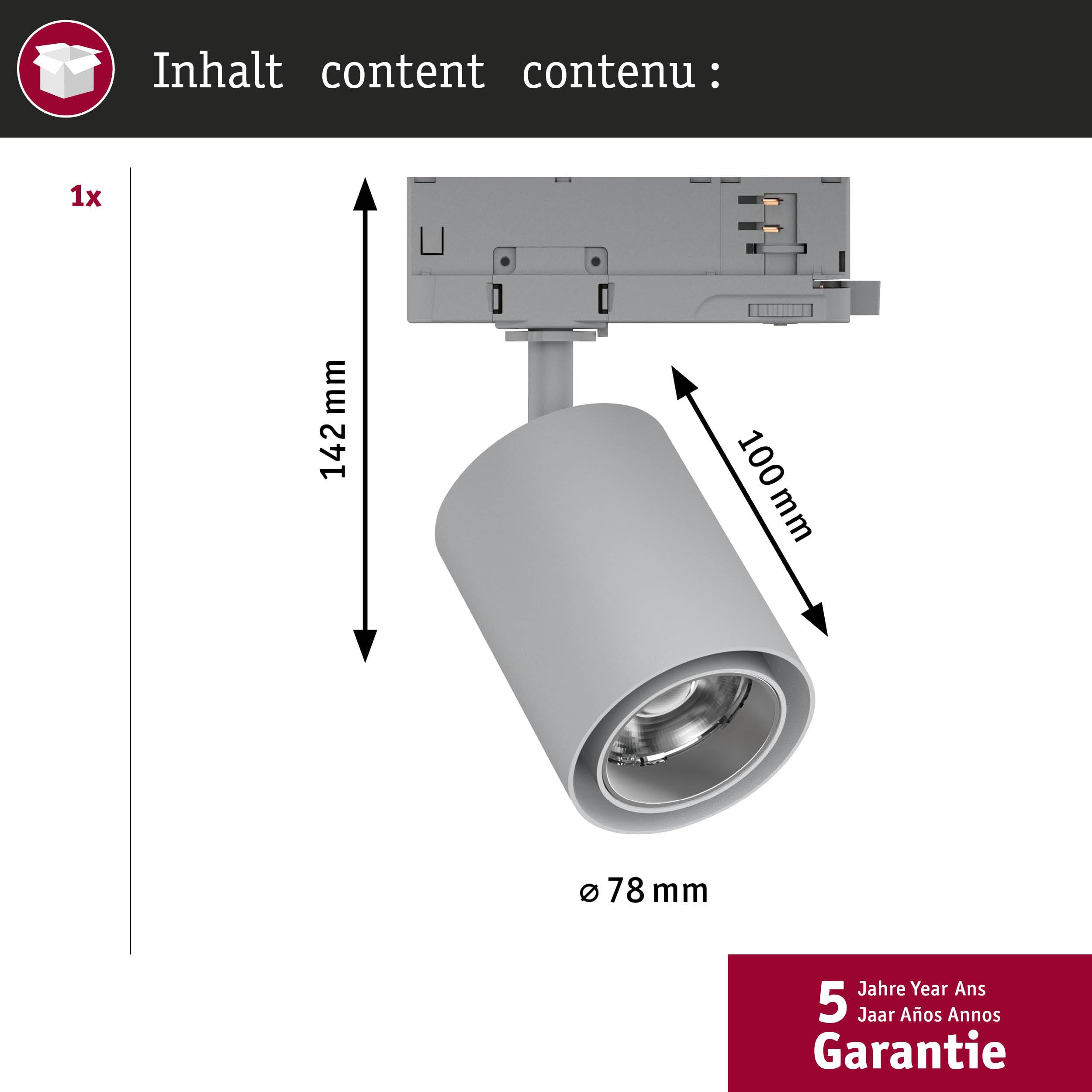 Paulmann 96573 ProRail3 Spot a binario LED Kratos 50° 3000lm 25W 3000 K 230 V argentato Sistema di illuminazione a binario