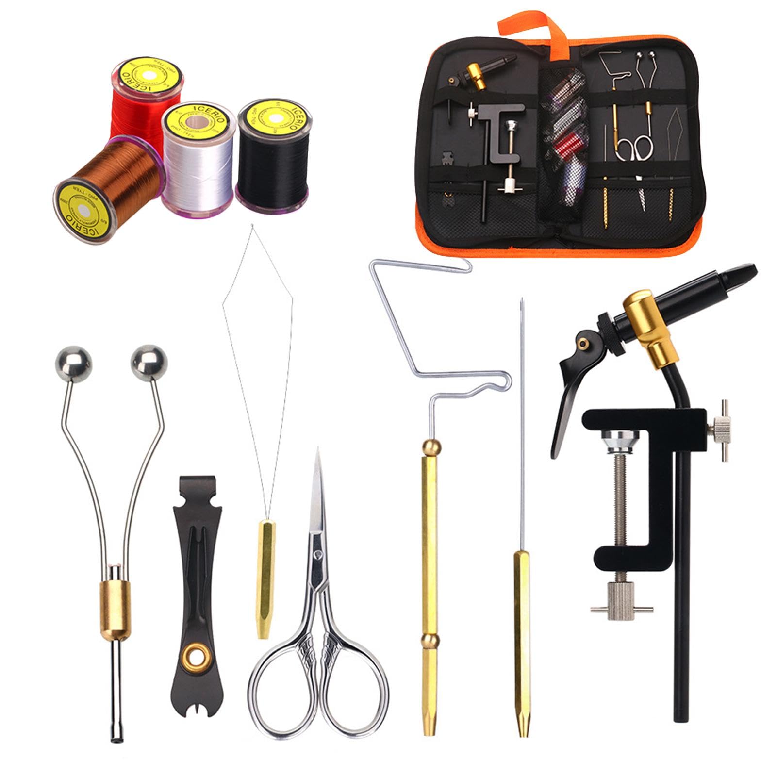 Kit para atar moscas, kit para hacer señuelos de pesca con mosca, Kit de herramientas portátiles para hacer señuelos de moscas de metal, Kit de fabricación de señuelos multifuncional resistente, herra