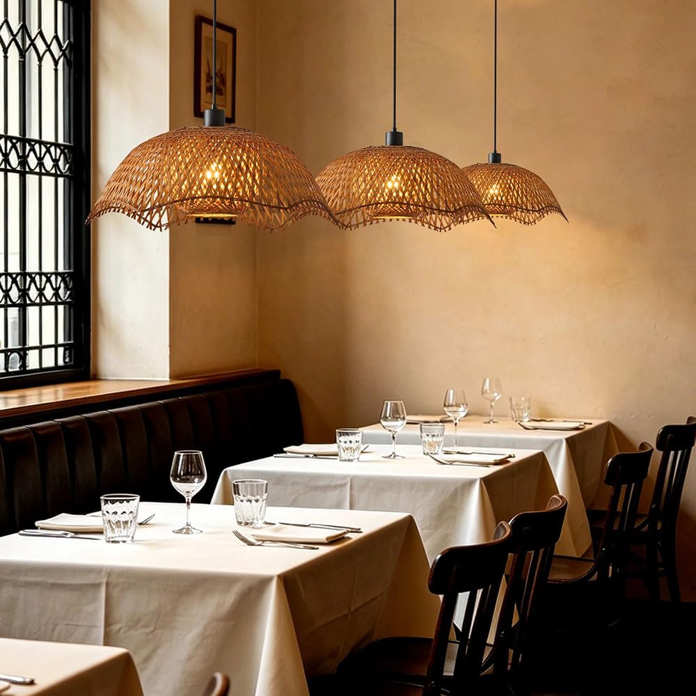 Żyrandole Bambusowe W Stylu Boho, Duża Lampa Wisząca Z Rattanu 20,4 Cala, Oświetlenie Sufitowe Z Ręcznie Tkanym Abażurem Bambusowym Do Jadalni, Salonu, Sypialni (beżowe)