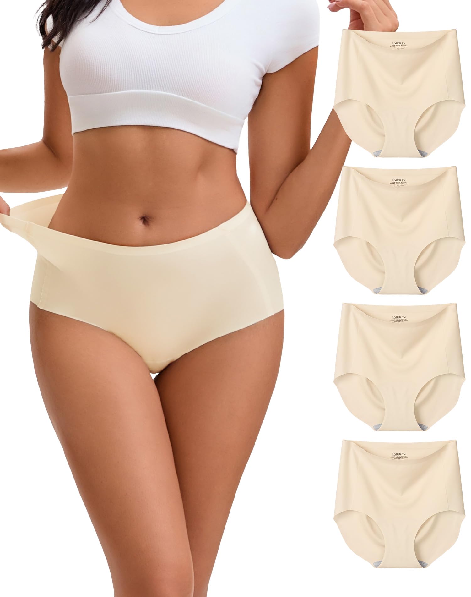 INNERSY Bragas sin Costuras Mujer Cintura Alta Braguitas Invisibles Microfibra Elástico Pack de 4