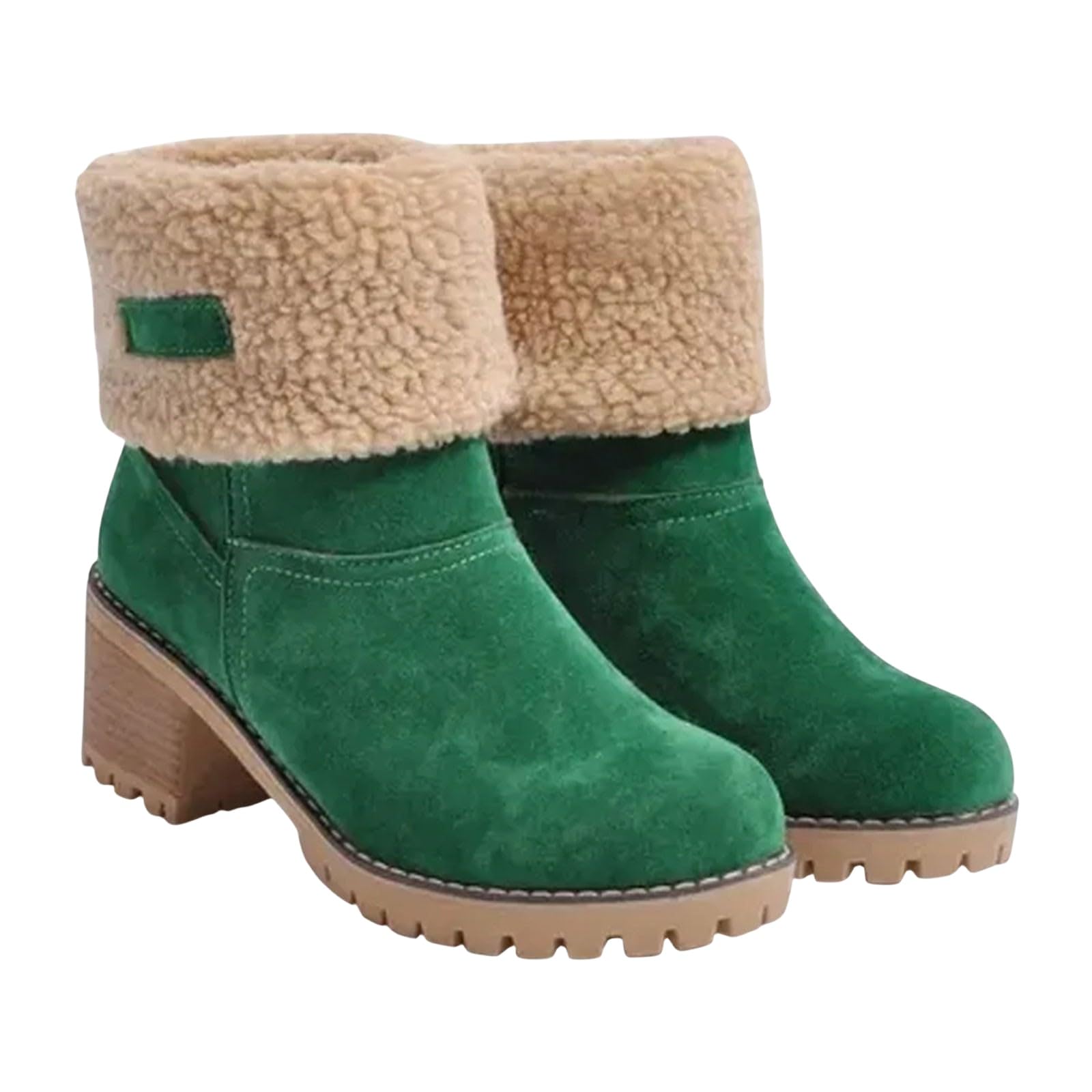 Womens Winter Boots with Fur Lined Chunky Heel Ankle Booties Warm Slip On Snow Boots Casual Waterproof Suede