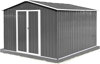 Garden Sheds Grey Metal Garden Sheds 10ftx8ft Outdoor Storage Sheds Easy to Assemble for Outdoor Backyard Gardens Outdoor Storage Sheds