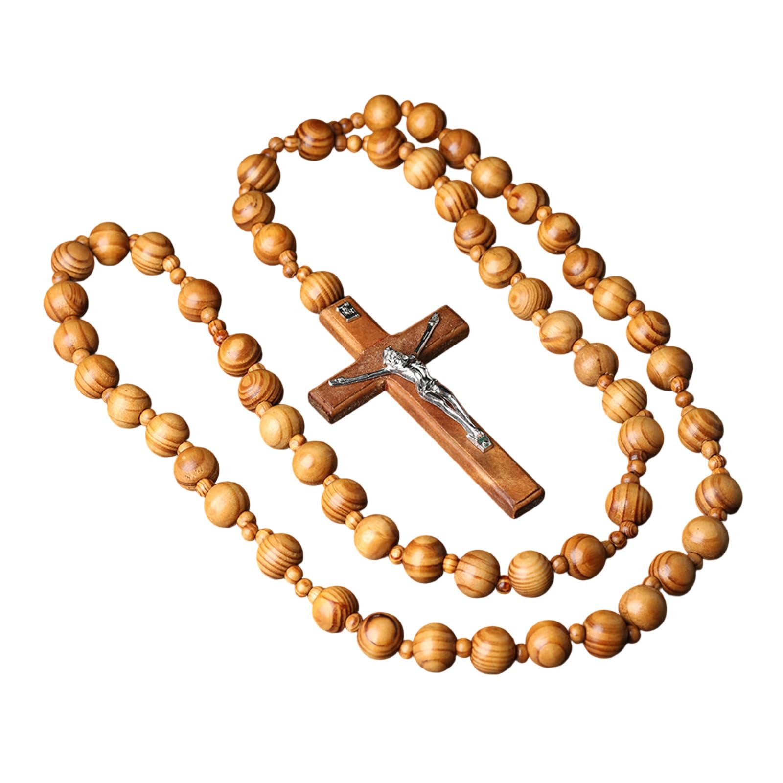 Veltros Large Wooden Beads Rosary Chain with Crosses Wall Hanging Catholic Religious Ornament for Home Spiritual Gift Wall Rosary Chain