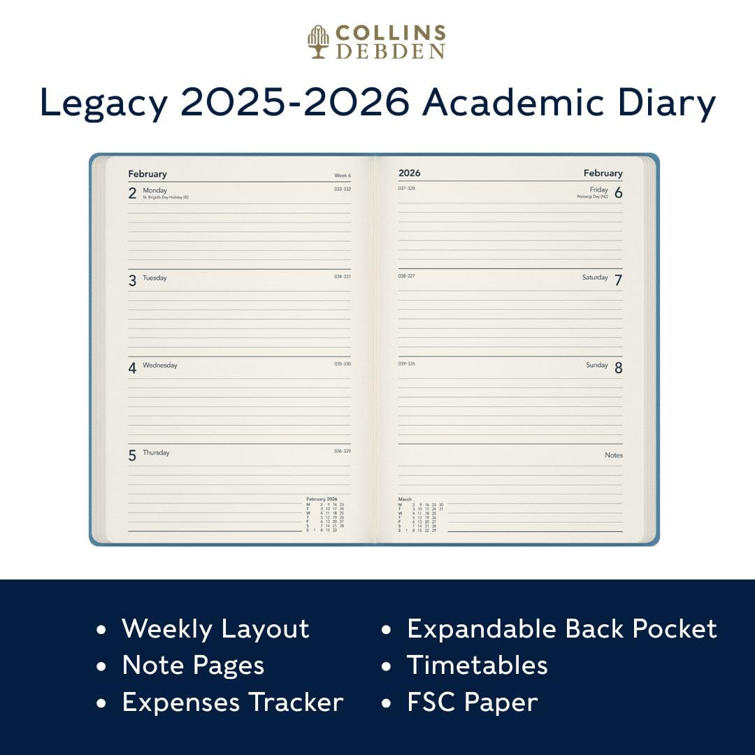 Collins 'Legacy' 14 Month Mid/Academic Year Planner, July 2025-August 2026 - CL63M.50-2526 - Week-to-View Diary, A6 Hard Cover, Pink - Image 4