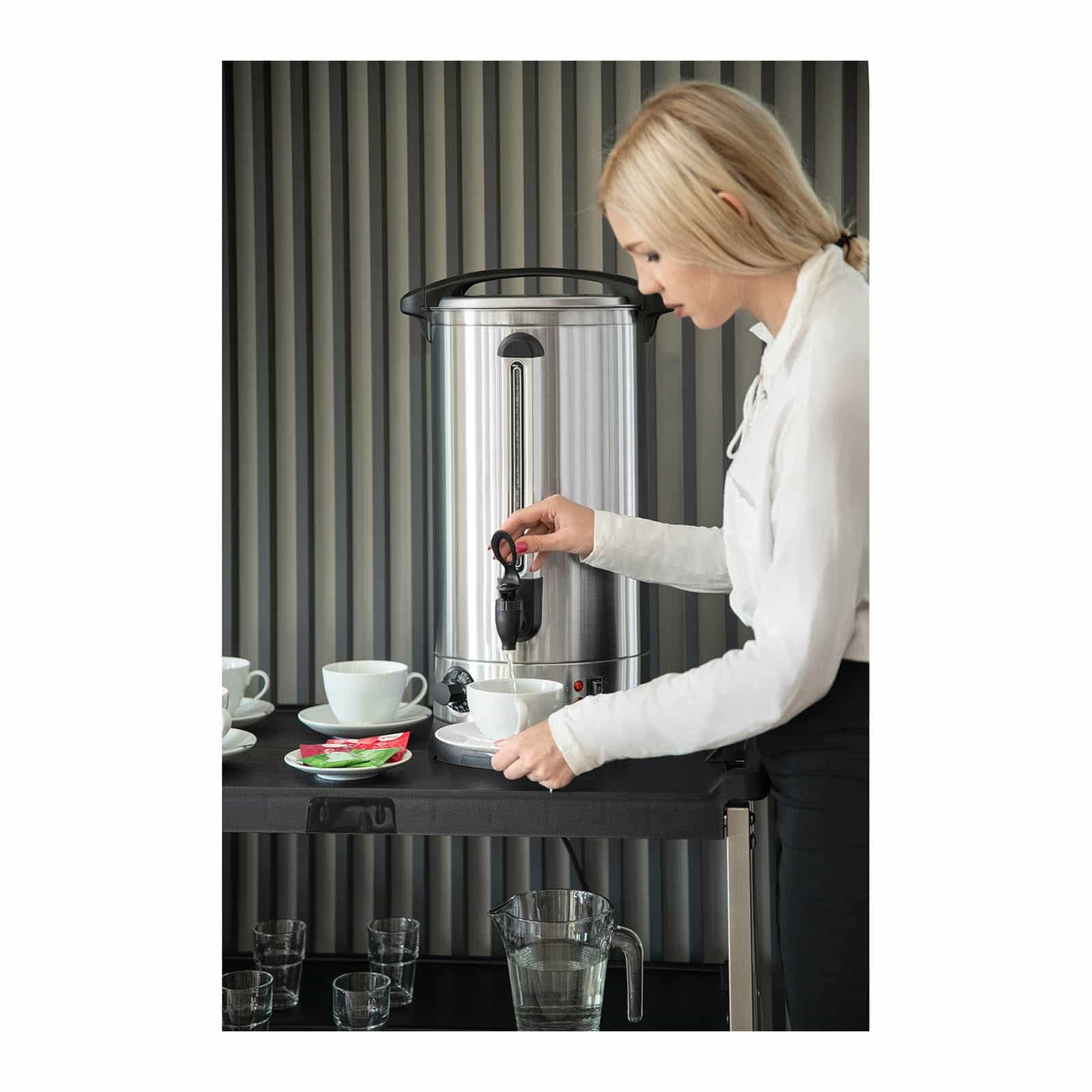 Royal Catering Distributeur D'Eau Chaude Avec Robinet En Acier Inoxydable Fontaine Bouilloire RC-WBDW20 (20,5 l, 2 500 W, 30-110 °C, Fonction De Maintien Au Chaud, Inox/Plastique)