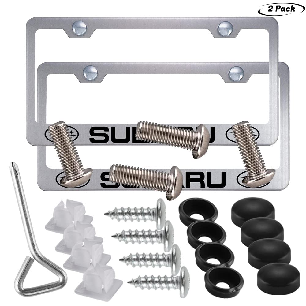 Goodframe 2Pcs Only for Subaru License Plate Frames,License Cover Holder Compatible All Model Tag Fit Accessories Included (fit S-ubaru Silver Frame XSY)