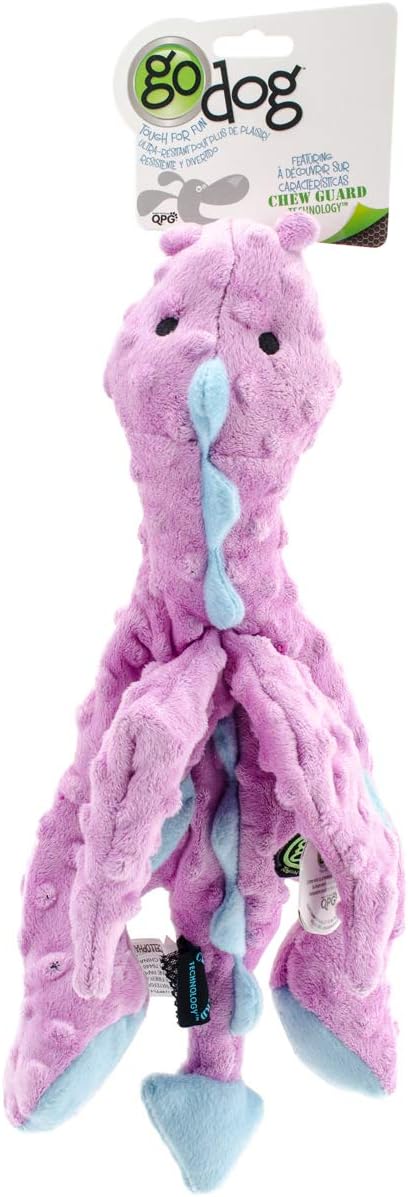 goDog Dragons Flats Plush Dog Toy with Chew Guard Technology, Large, Coral