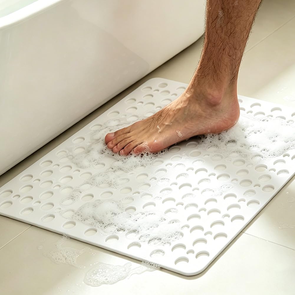 Tappetino da doccia antiscivolo, 70 x 70 cm, morbido tappetino antiscivolo in TPE con ventose e fori di drenaggio, 100% senza BPA (bianco)