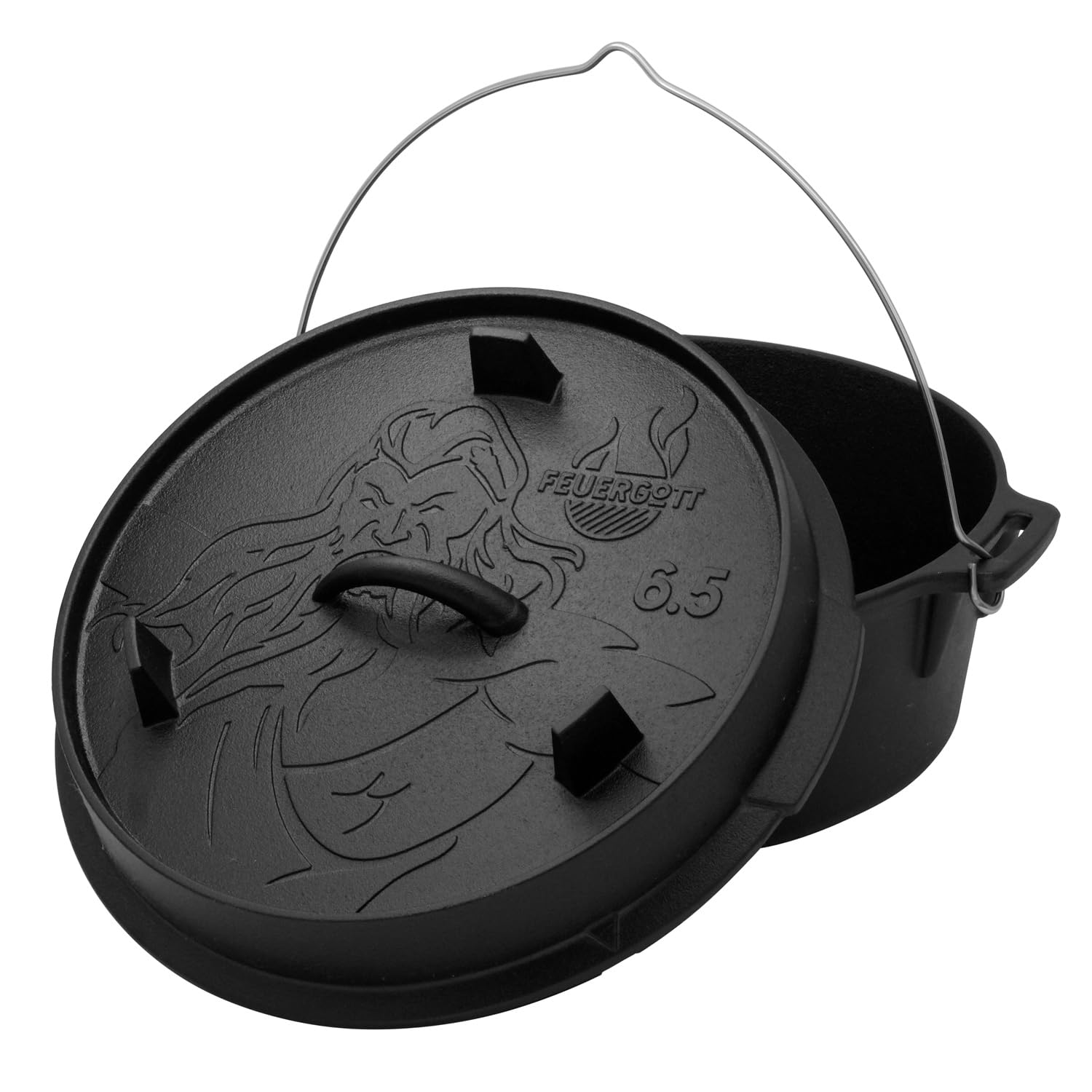 Dutch Oven 6,5 l sans pieds – Grande casserole en fonte pour cuisinière, induction, four, rôti, pain, barbecue – Cocotte pour famille, ragoût, ragoût, ragoût, goulache, cuisine, rôtissoire