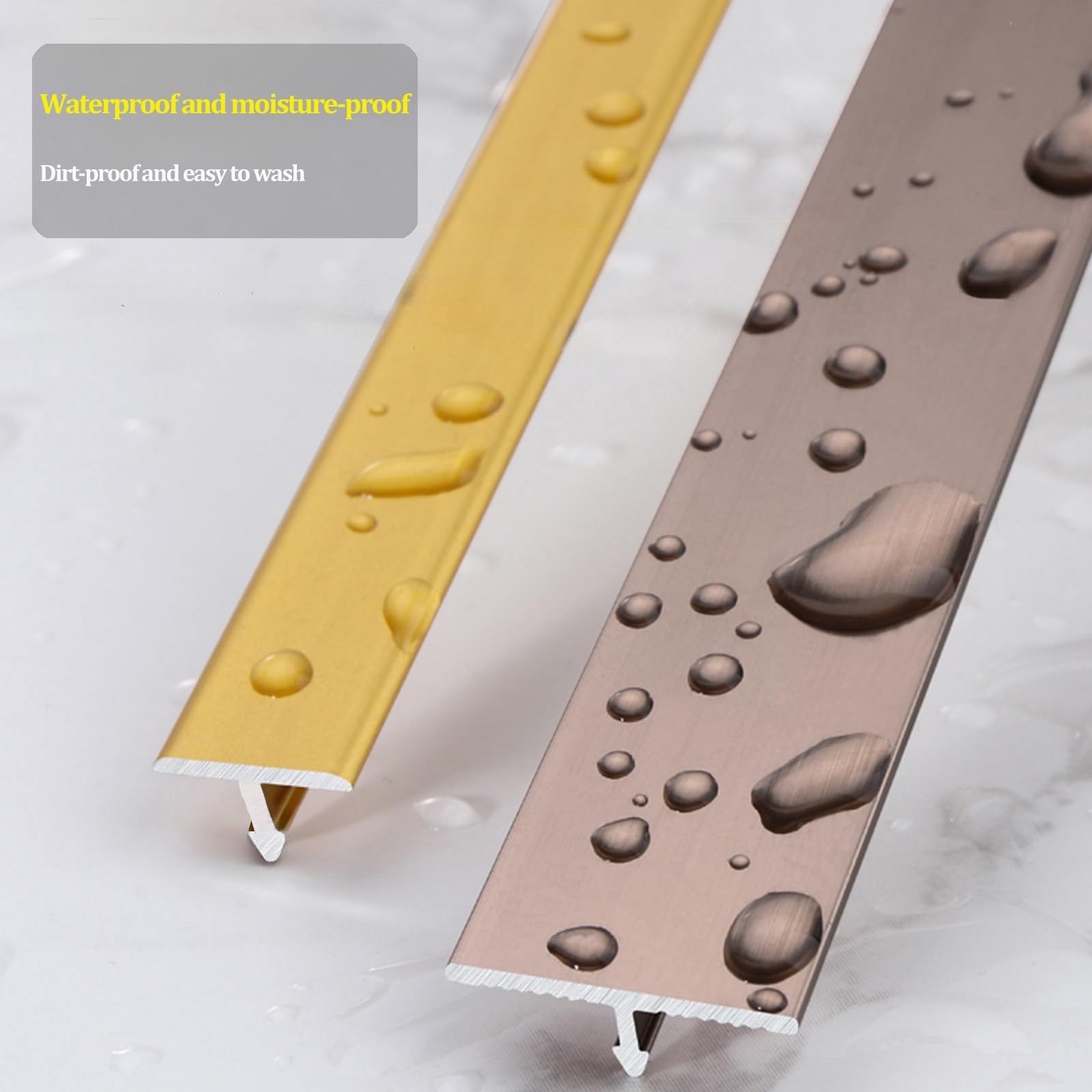 3 Stück Türschwellen Leiste, T Profil Aluminium, Arbeitsplatte Abschlussleiste, Teppichleisten üBergangsprofil, Türleiste, Arbeitsplatte Abschlussleiste für Bodenfugen, Treppenschwellen(Gold,Width 8MM