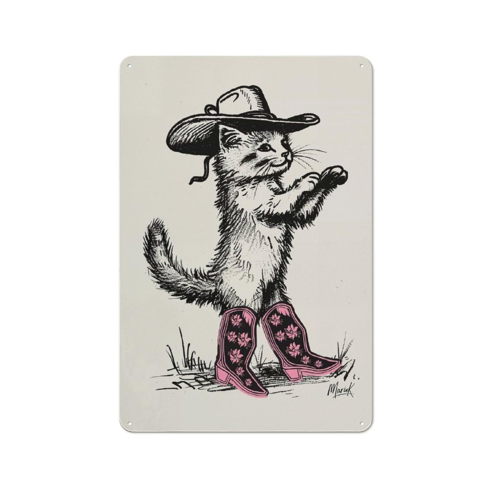 Junmoney Style-20 Cowgirl Boot Kitten Cat Metal Wall Plaque For Bar Wall, Pub Room And Party Space, Gift For Friends, Dad Or Home Bar Owners, 30X20cm