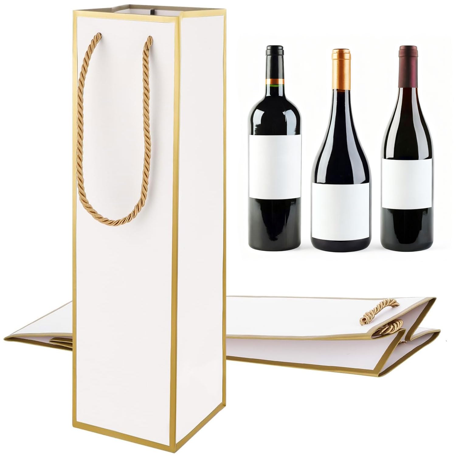 Luxury Wine Bottle Gift Bags,4"X4"X13.8" 2PCS Wine Bags for Wine Bottles Gifts,Tall Gift Bag with Gold Foil Print,Reusable Liquor Bags,for Parties Weddings Birthday Anniversaries or Champagne Gifts