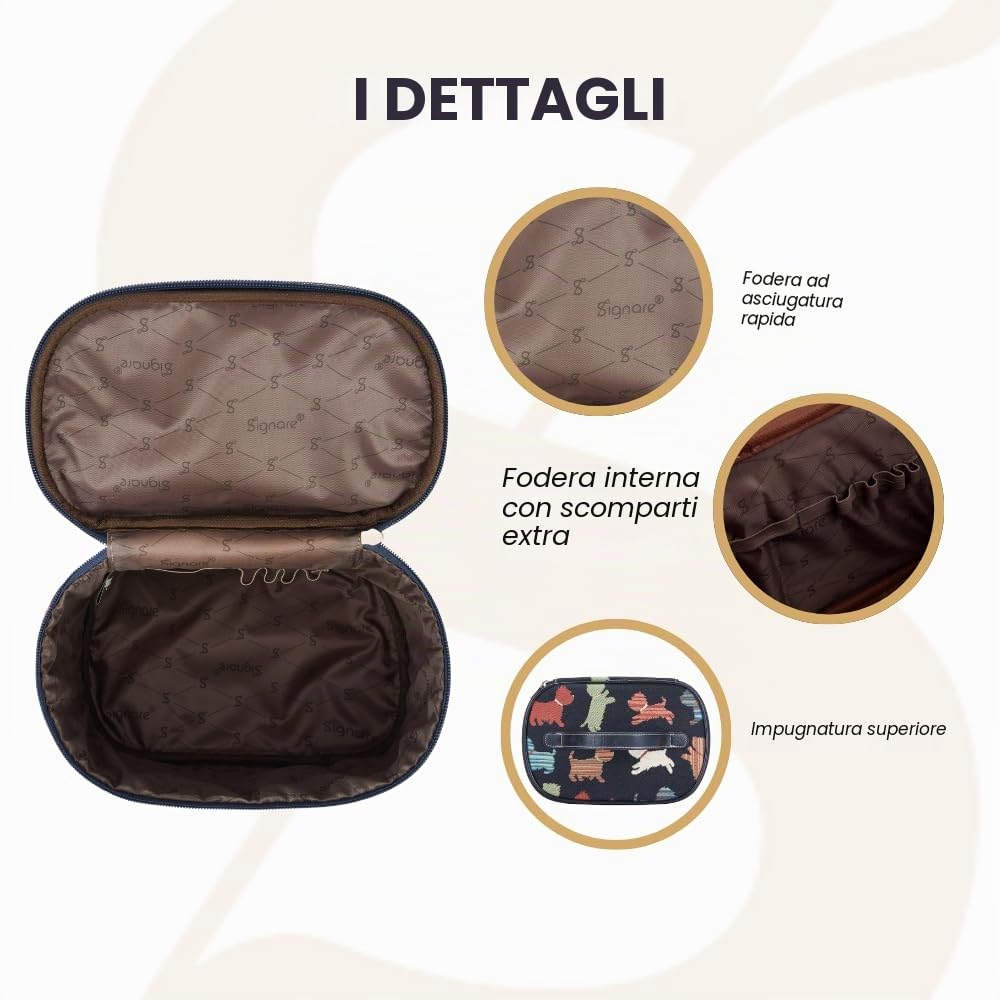 Signare Tapestry Arazzo Porta Trucchi da Viaggio, Borsa Trucco Trousse Make up Borsa Beauty Case Donna con Disegni di Cani