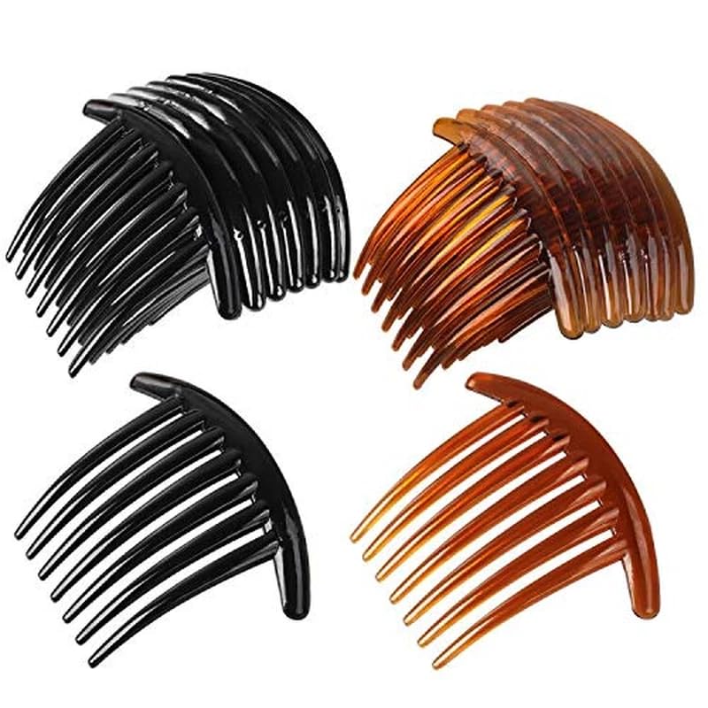 4 peines franceses de plástico 7 dientes negro y marrón miniatura 4