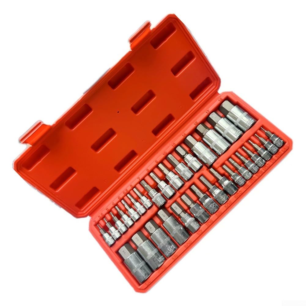 Juego de llaves de vaso hexagonales que incluye 32 piezas para 1/2 pulgada, 1/4 pulgadas y 3/8 pulgadas con caja de almacenamiento para 564 a 34 y de 2 a 19 mm