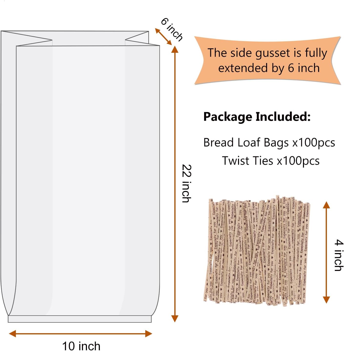 Morepack Plastic Bread Bags for Homemade Bread 22x6x10 In 100 Pcs image 2