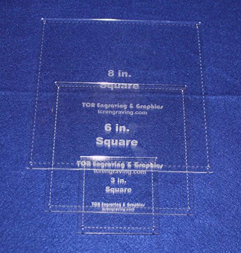 3 Piece Square w/Seam Quilting Templates Set -3 Inch,6 Inch, 8 Inch Clear Acrylic 1/8 Inch