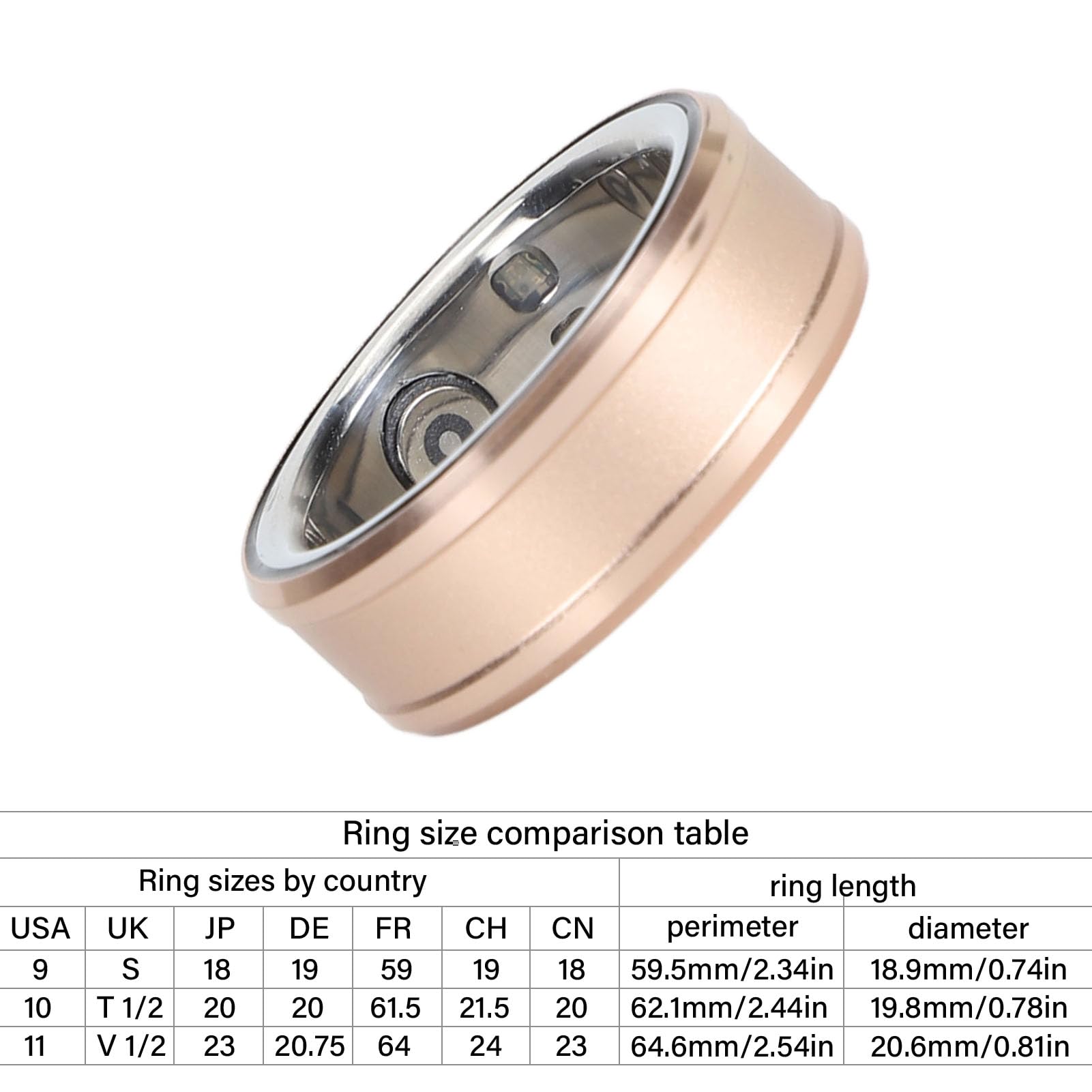 Smart Ring Health Tracker, Bluetooth 5.1 Monitoraggio del Sonno Tracker Contapassi per Uomo Donna, Impermeabile IP68, per IOS, Android (GOLD)