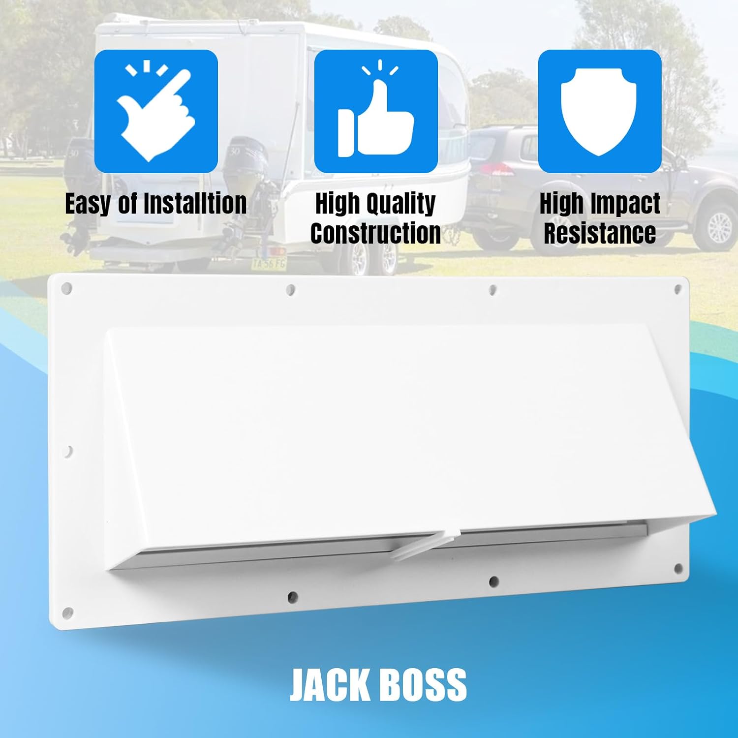 Jack Boss RV Vent Cover - Camper Exhaust Vent with Locking Damper White