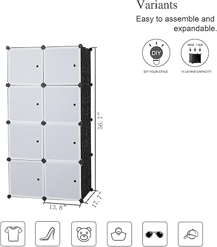 Miniatura 4 de Organizador de armario de almacenamiento en cubos organizador de 8 cubos estantes de almacenamiento de plástico apilables armario modular