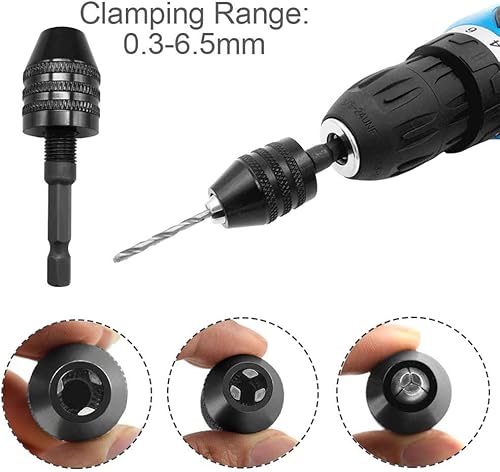 Miniatura 3 de Herramienta de conversión de portabrocas sin llave, vástago hexagonal de 14 pulgadas, capacidad de boquilla de portabrocas sin llave, 0.012-0.256 in