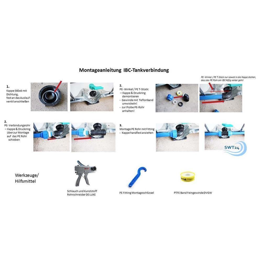 swt Juego de conexión de depósito de 4 tanques DN 32 boquilla de 3/4" válvula de salida de bola
