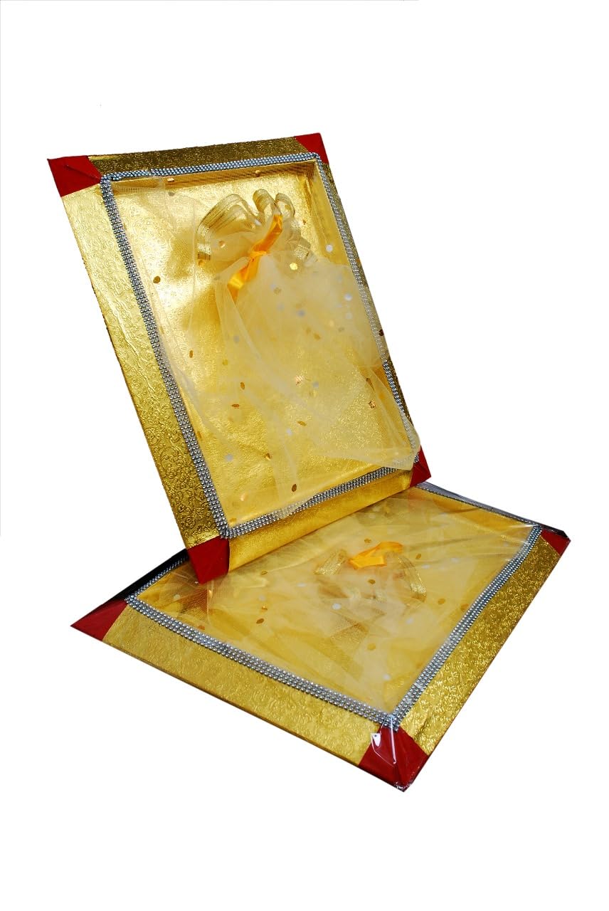 Wooden Decorative Gift Tray with Net Band | Cardboard Hamper Box for Diwali, Navratri Festive Gifting | Packing Box for Saree, Sweets, Return Gift, Festival Packing | 18 x 14 inch pack of - 2-image-41