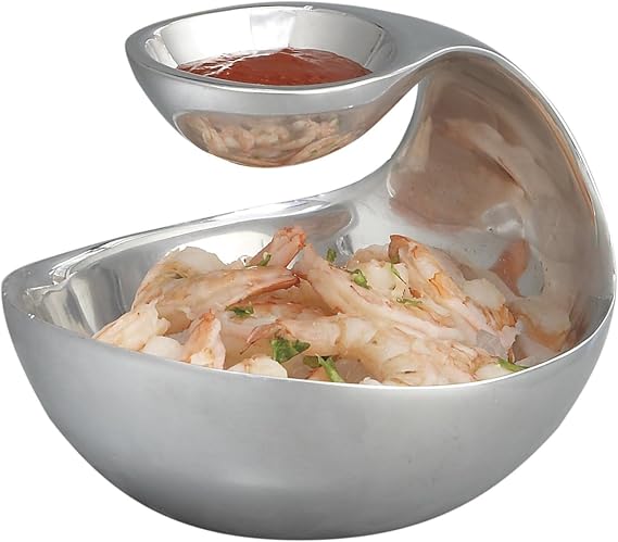nambe Scoop Server, Mini | Two-Tiered Chip and Dip | Cold & Hot Appetizer Serving Bowl | Made of Metal Alloy | 7 D x 5.5 H | Designed by Wei Young (Silver)