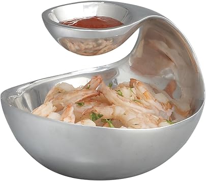 nambe Scoop Server, Mini | Two-Tiered Chip and Dip | Cold & Hot Appetizer Serving Bowl | Made of Metal Alloy | 7 D x 5.5 H | Designed by Wei Young (Silver)