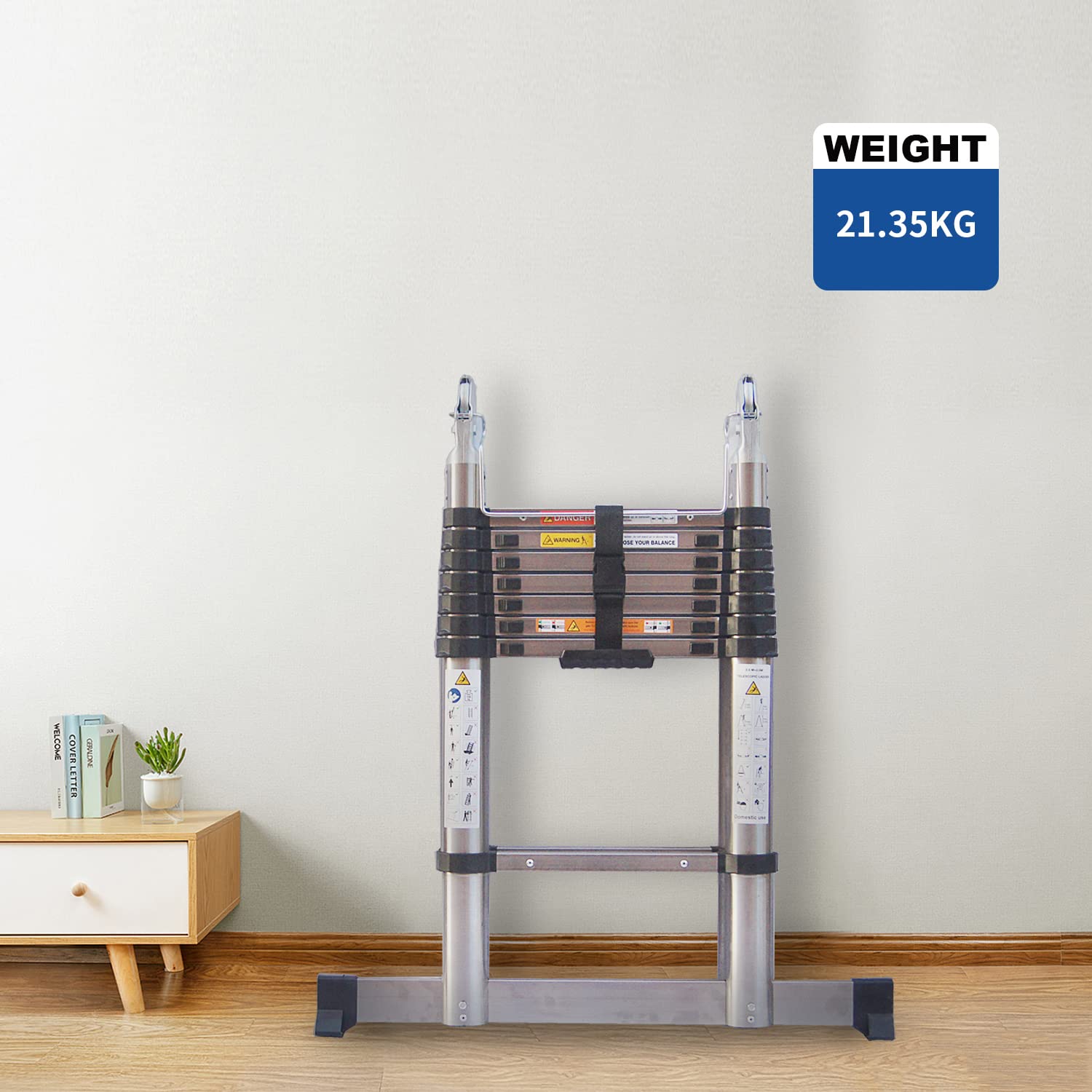 SWANEW - Scala telescopica in alluminio, 2,6 m, allungabile, pieghevole, antiscivolo, multiuso, adatta per la casa, portata massima di 150 kg (5 m, 2,5 +2,5)