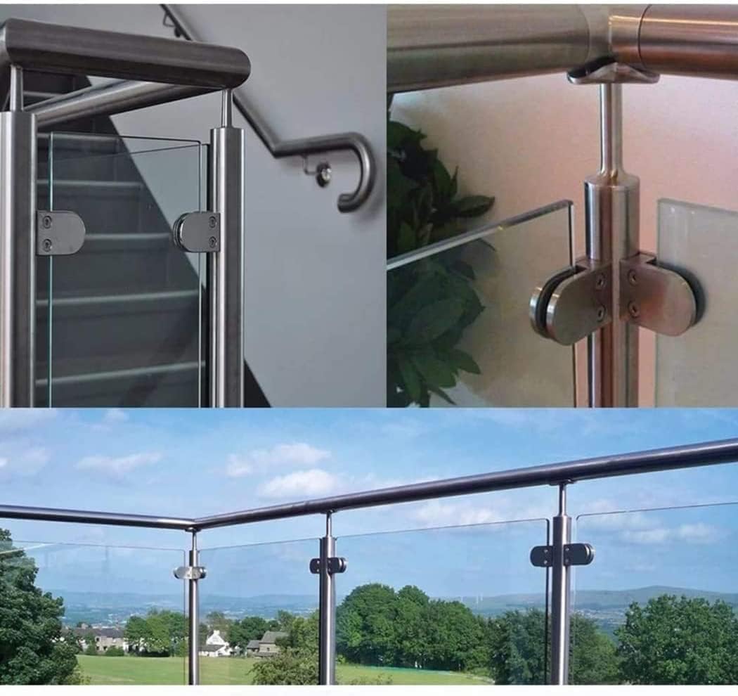 8pcs Glass Brackets Stainless Steel Round Glass Clip Clamps Adjustable Glass Floor Clamp For Glass Doors Railing Stairs(8~10mm)