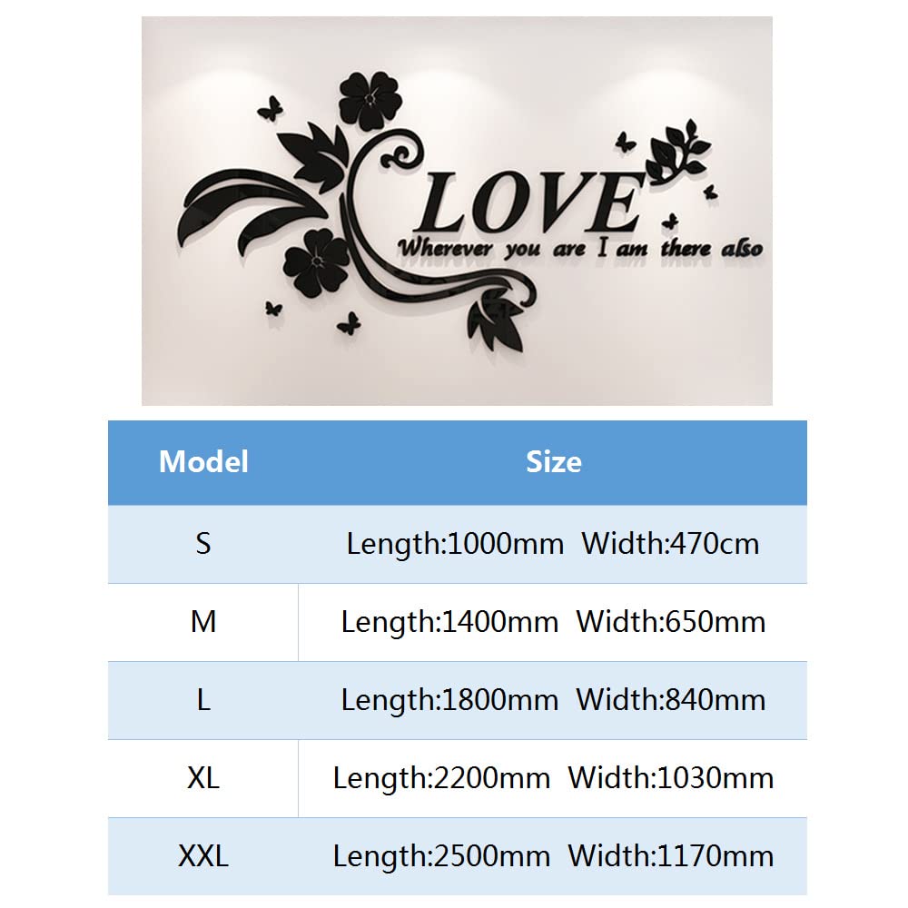 3D Love Adesivo da Parete Fai da te Adesivi Murali Arts Wall Sticker Decorativi per Camera da Letto Soggiorno Bambini Stanze Divano Sfondo Specchio Decorazione Domestica