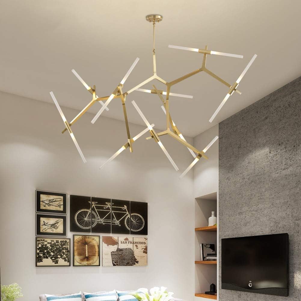 Modern Industrial Chandelier Metal Glass LED Chandeliers Large Pendant Light DIY Ceiling Light Fixture for Living Room Dining Room Bedrooms Kitchen Island (Gold, 20-Light)
