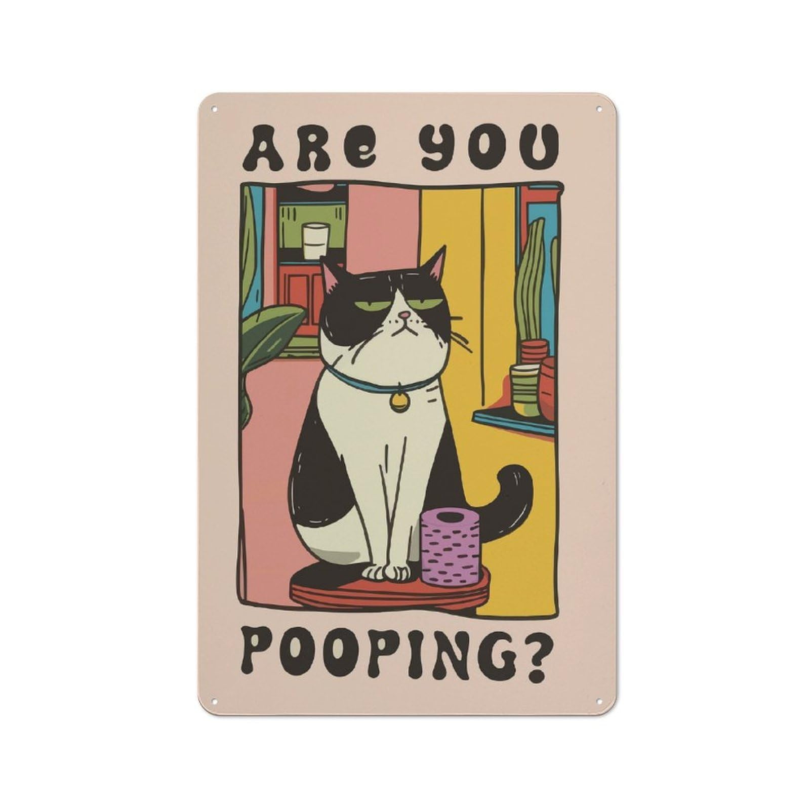 Junmoney Style-24 Kitchen Metal Sign With Grumpy Cat Are You Pooping Art Design 30X20cm, Cosy Kitchen Wall Decor For Coffee Bar, Kitchen, Bistro Or Tea Corner