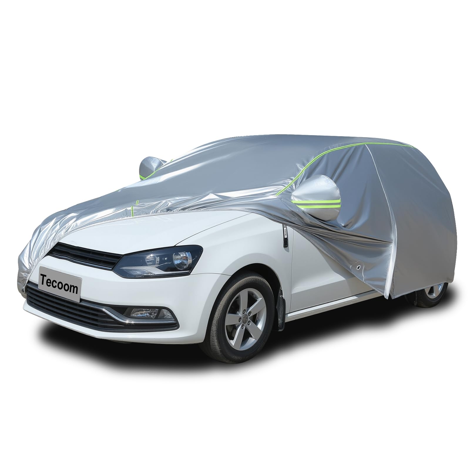 Tecoom Light Shell Car Cover Waterproof All Weather, Breathable Material with Door Zipper & Mirror Pockets, Rain Snow Sun Wind Protection Outdoor & Indoor Full Covers Fit for Hatchback (160-172")