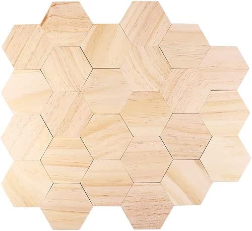 Miniatura 2 de SUPVOX Rebanadas de madera Adornos de forma hexagonal Losas de madera Artesanía DIY Decoración 3.5 in 25Pcs