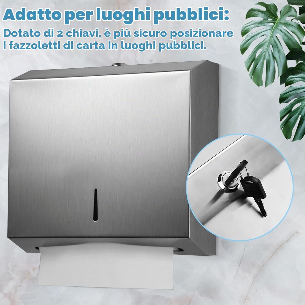 LANSKYLAN Dispenser Carta Asciugamani in Acciaio Inossidabile Dispenser Salviette Bagno da Muro Z/V Erogatori per Asciugamani di Carta Dispenser Carta Mani da Muro Può Contenere 250 Fino a 400 Fogli