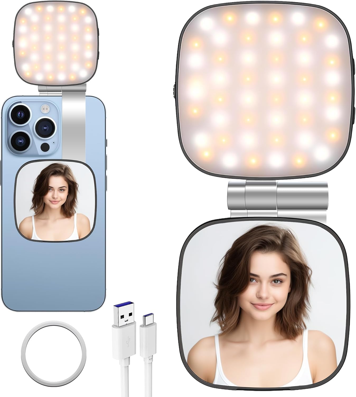 Vibe LED Video Light - Luz magnética para selfie para iPhone, luz de teléfono con espejo, fijación instantánea para MagSafe, selfies, videoconferencias