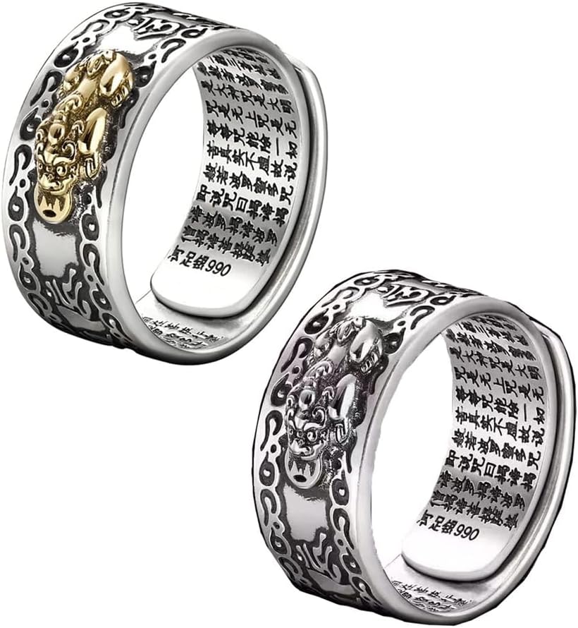 Feng Shui Pixiu Mantra Ring, Anillo Feng Shui Pixiu Mantra Ring Original Feng Shui Ring for Men Women Wealth And Protection Good Luck Money Amulet Adjustable