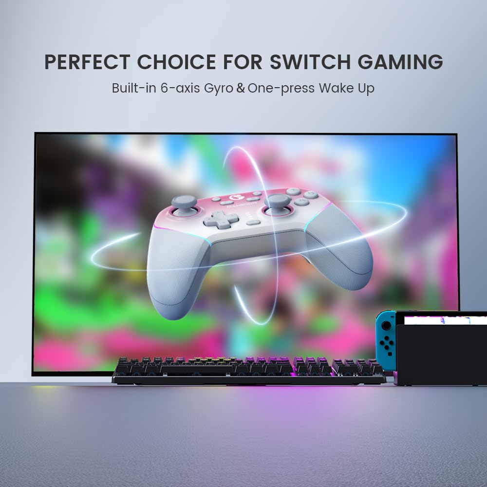 GameSir Super Nova Manette Sans Fil avec Station de Charge – Joysticks à Effet Hall, Gâchettes Réglables – Switch/Switch 2 Gyro, PC, Mobile – Whipped Pink