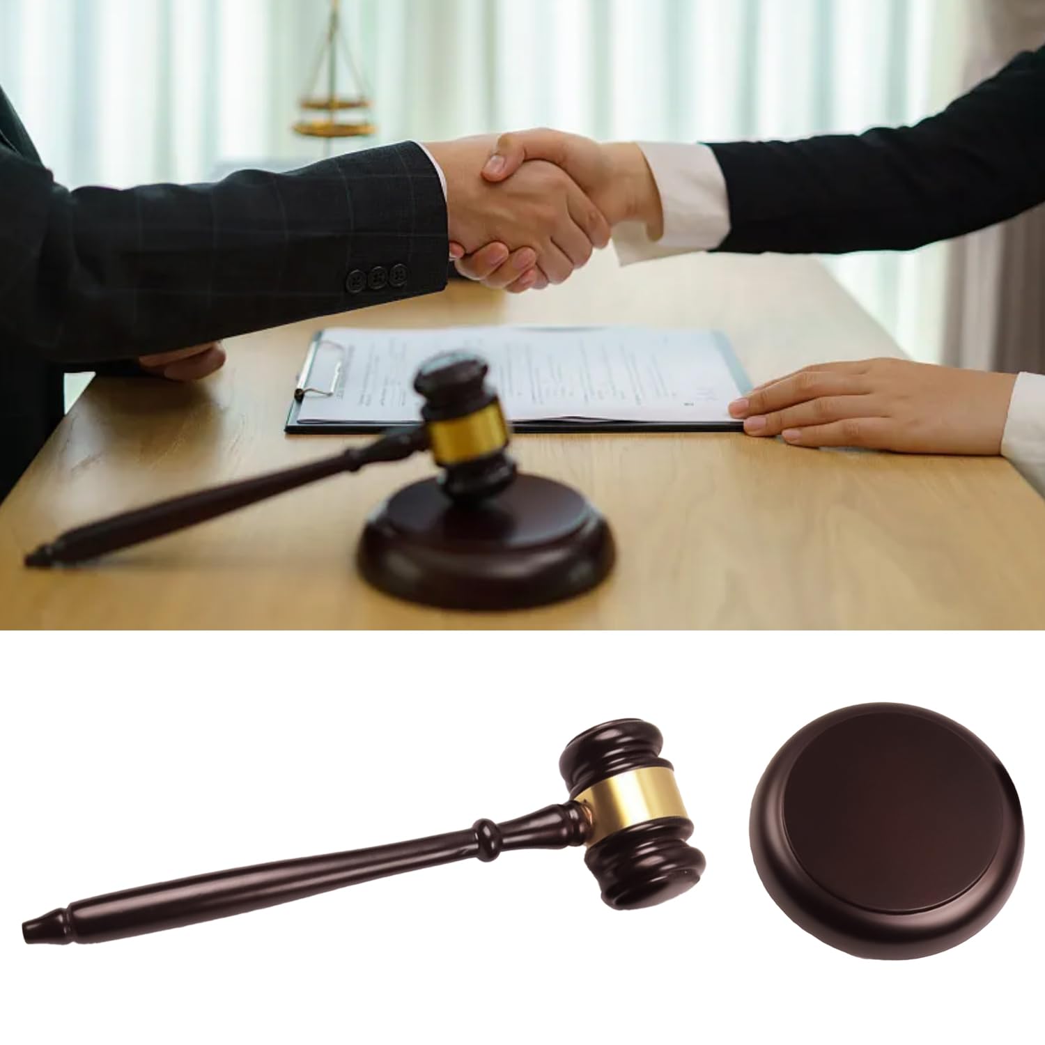 HAICN 2Pieces Gavel and Block Set Wooden Gavel with Round Block Handcrafted Vintage Students Play Props for Lawyer Judge Auction Sale Gifts - Image 3