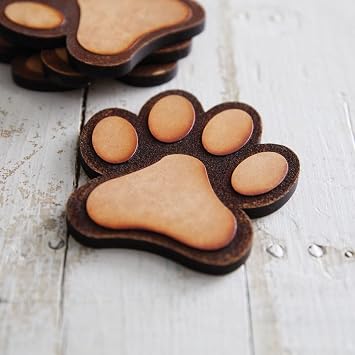 Colonial Tin Works Wood Burned Paw Coasters, Set of 4, 4-inch Length, Drinking Beverage Accessories