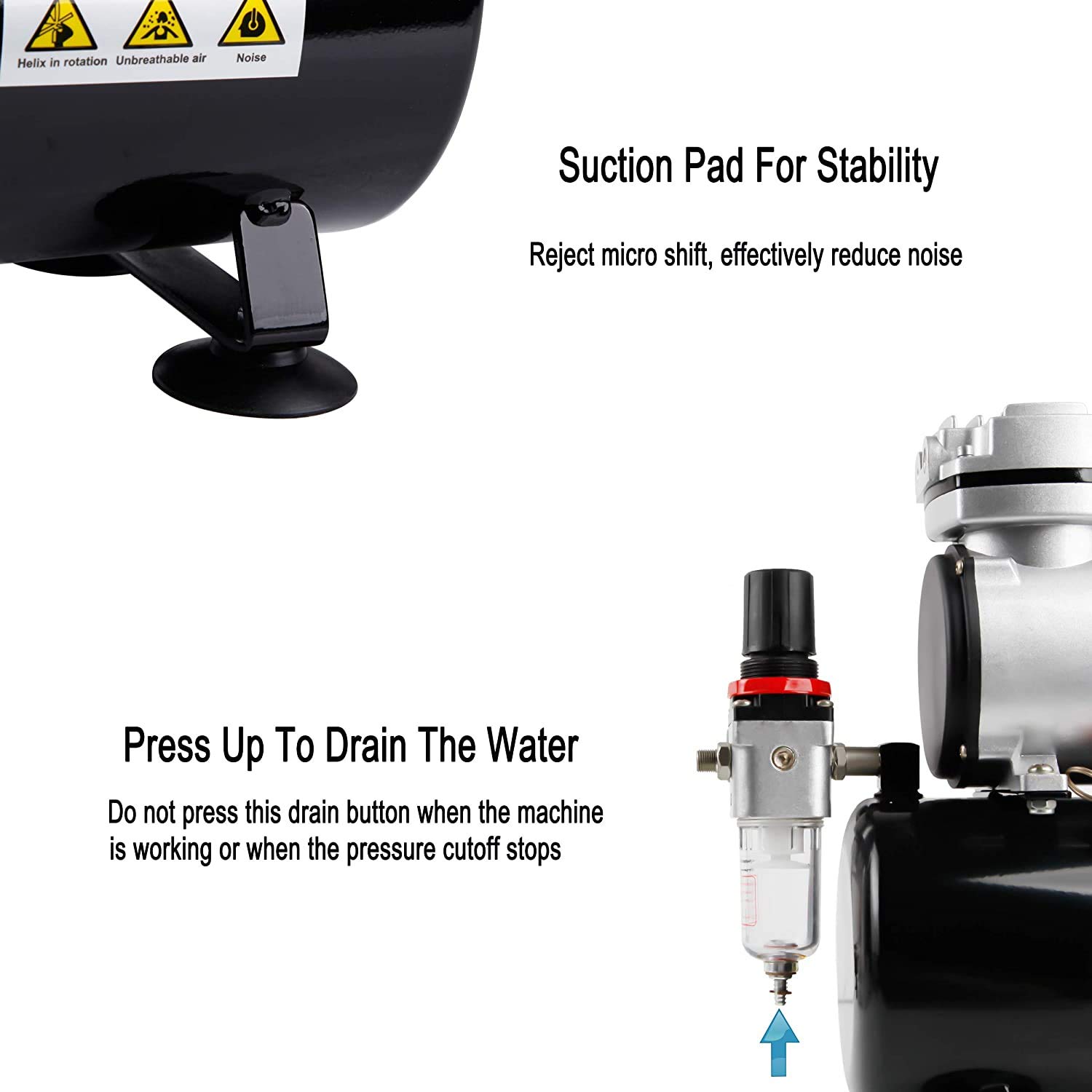 Aerograph Mini Oil-Less Air-Compressor with Tank and AG-180R Set 0.3mm,& 0.5mm Dual Action Gravity Feed Airbrush with Hose Pipe (6ft) 4