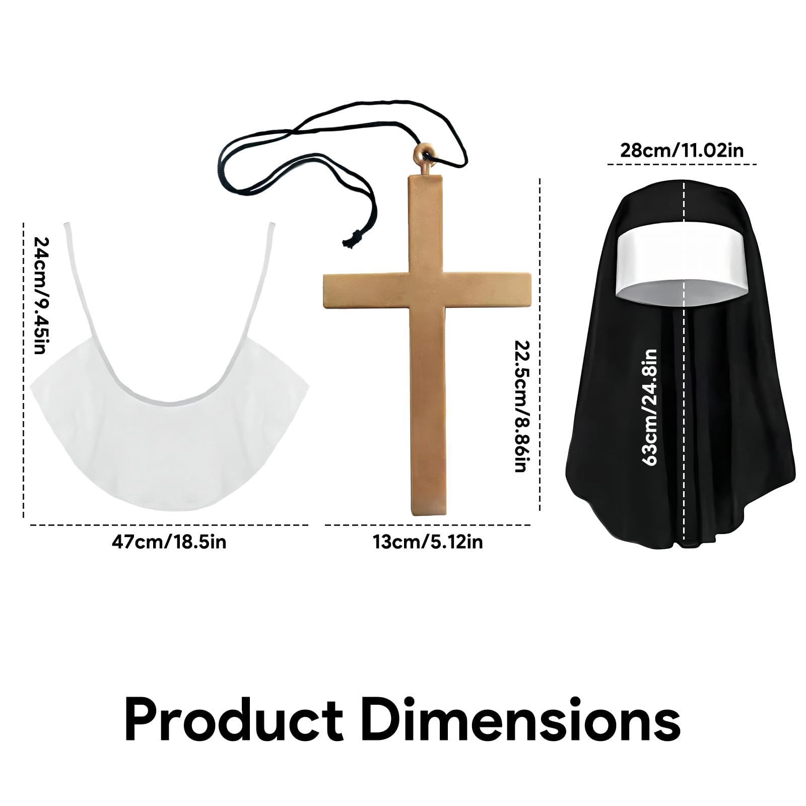 zhongko 3Pcs Halloween Nun Costume Accessories - Image 2