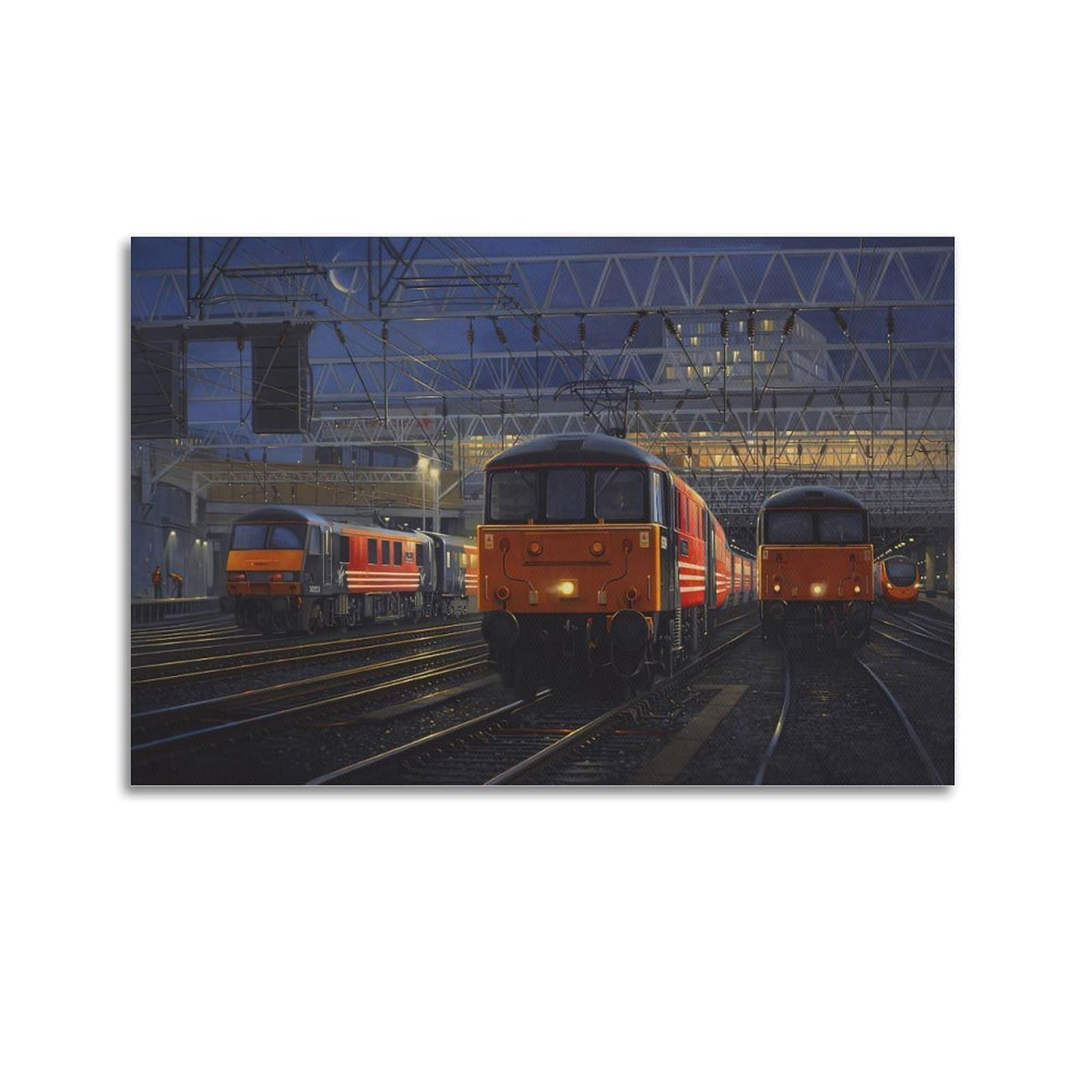 HUIYHB Vintage Steam Train Poster Nightfall Poster Decorative Painting Canvas Wall Posters And Art Picture Print Modern Family Bedroom Decor Posters 24x36inch(60x90cm)