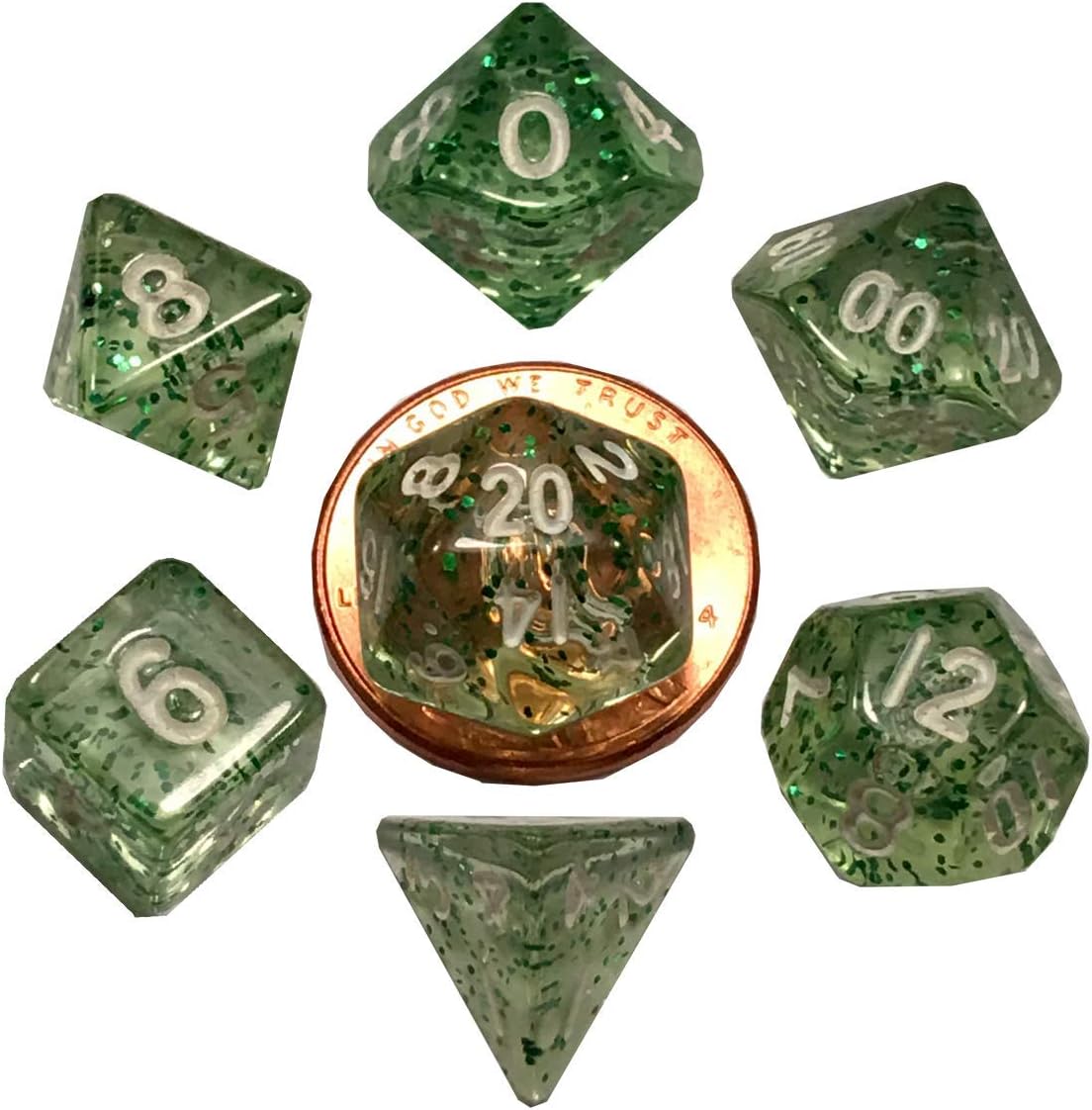 Ethereal Green 10mm Mini Polyhedral Dice Set